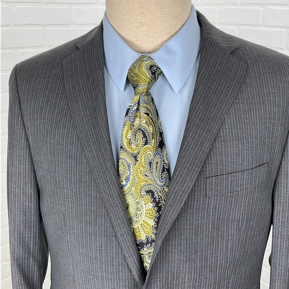 Ticknors Tallia Blazer Men‎ 40R Gray Blue PInstripe Career Classic Wool Jacket